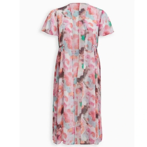 ✨NWT Torrid Pink Tie Dye Watercolor Flutter Sleeve Chiffon Long Kimono Large - Picture 11 of 11